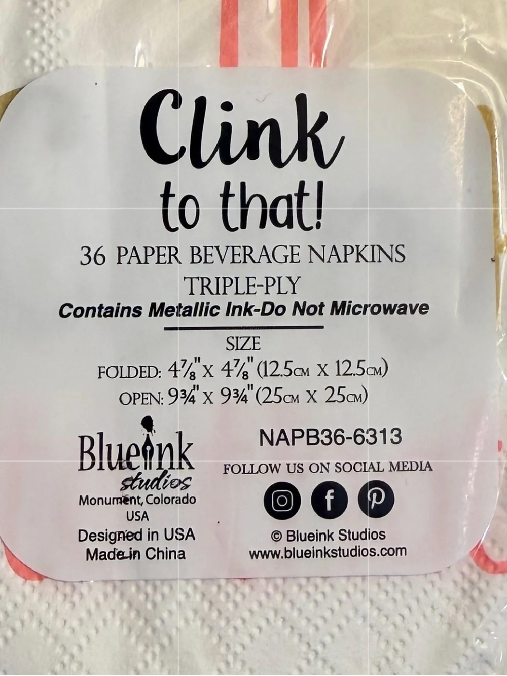 NIB Cocktails & Clink Decorative Cocktail Napkin Set - Gold and Pink
